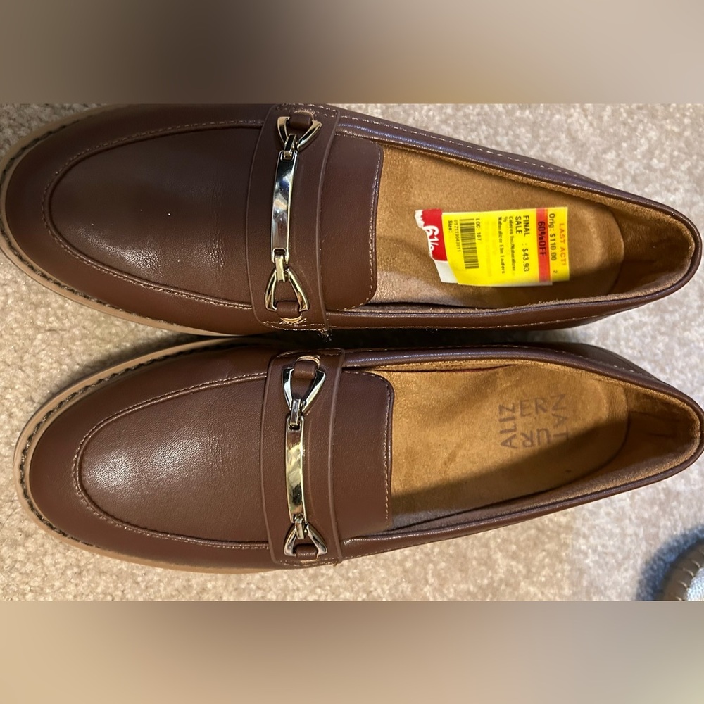 Naturalizer Brown Leather Flats with Silver Detail